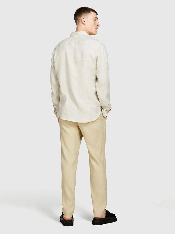 %100 Keten Regular Fit Gömlek Erkek Bej Gömlek - 325P5BKUSQ029