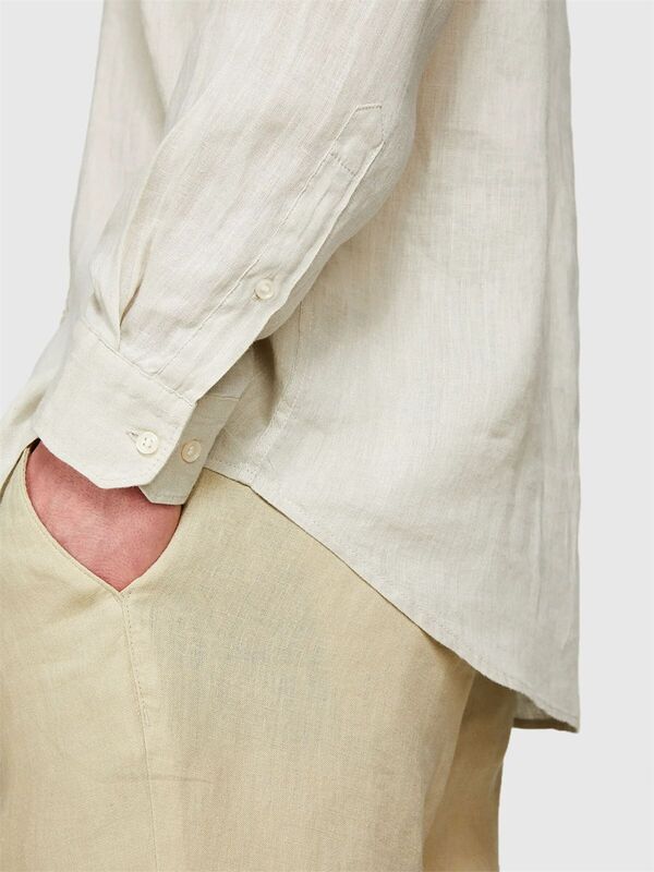 %100 Keten Regular Fit Gömlek Erkek Bej Gömlek - 325P5BKUSQ029