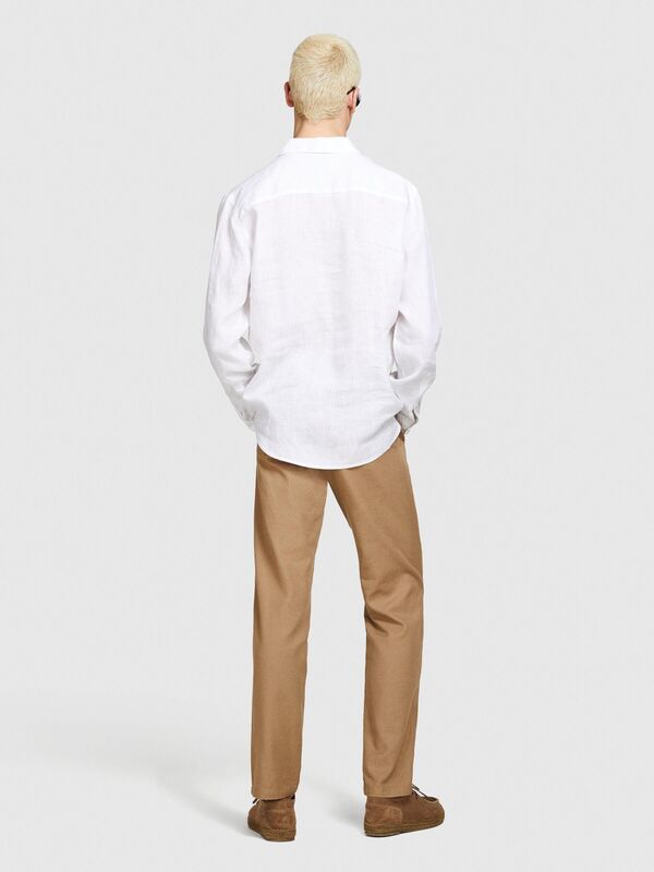 %100 Keten Regular Fit Gömlek Erkek Beyaz Gömlek - 324P5BKUSQ029