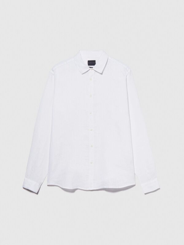 %100 Keten Regular Fit Gömlek Erkek Beyaz Gömlek - 324P5BKUSQ029