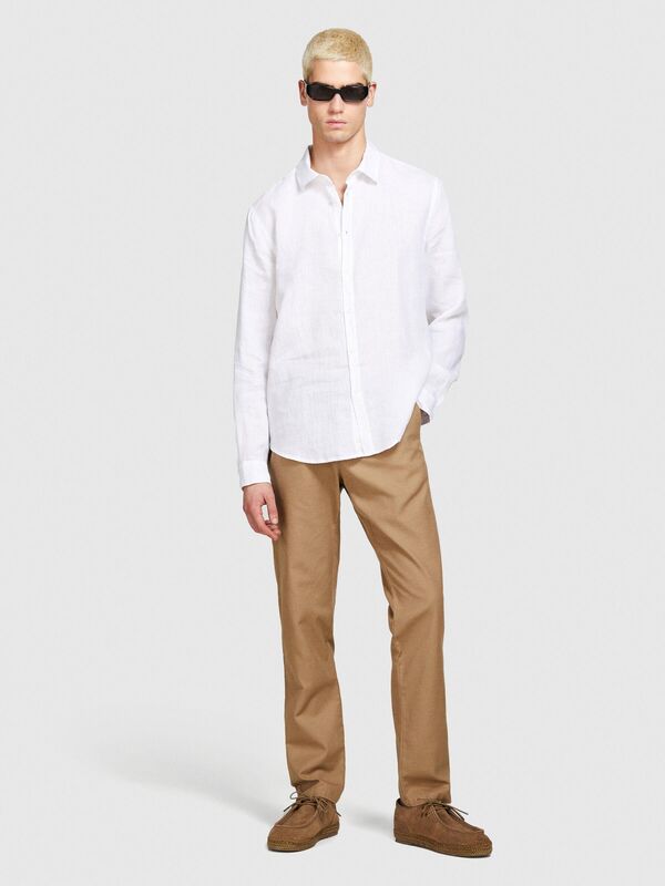 Sisley - %100 Keten Regular Fit Gömlek Erkek Beyaz Gömlek - 324P5BKUSQ029