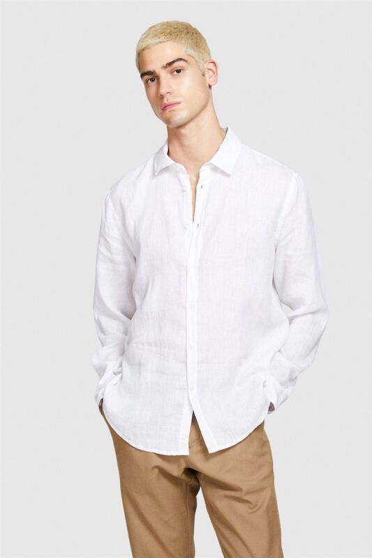 %100 Keten Regular Fit Gömlek Erkek Beyaz Gömlek - 324P5BKUSQ029