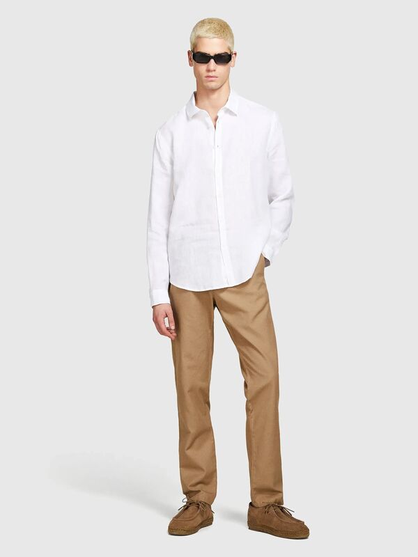 Sisley - %100 Keten Regular Fit Gömlek Erkek Beyaz Gömlek - 325P5BKUSQ029