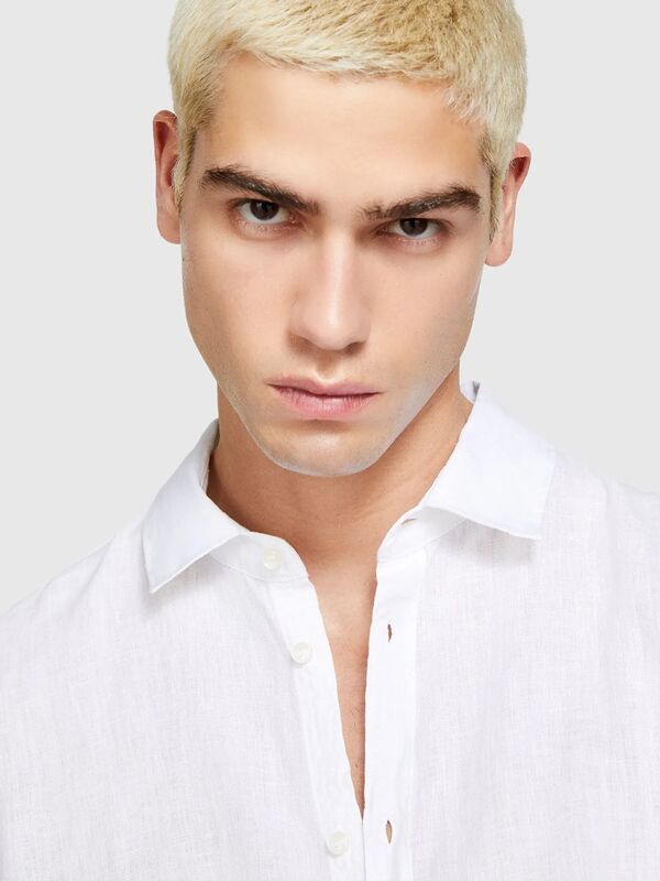 %100 Keten Regular Fit Gömlek Erkek Beyaz Gömlek - 325P5BKUSQ029