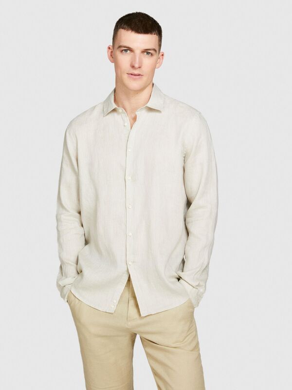 %100 Keten Regular Fit Gömlek Erkek Gri Gömlek - 324P5BKUSQ029