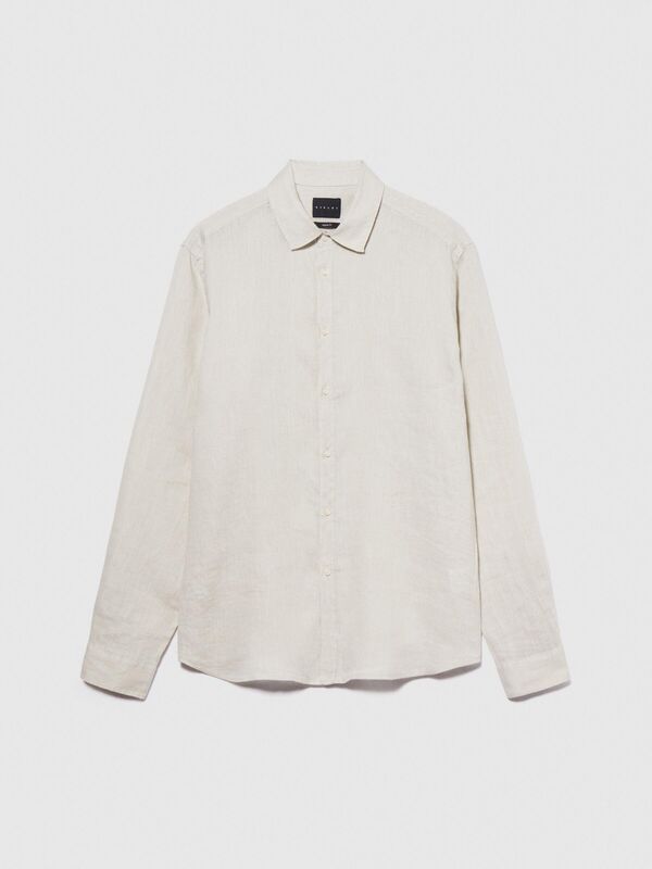 %100 Keten Regular Fit Gömlek Erkek Gri Gömlek - 324P5BKUSQ029