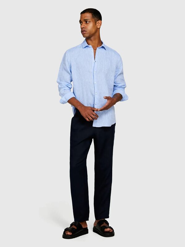 Sisley - %100 Keten Regular Fit Gömlek Erkek Mavi Gömlek - 325P5BKUSQ029 Sisley - %100 Keten Regular Fit Gömlek Erkek Mavi Gömlek - 325P5BKUSQ029