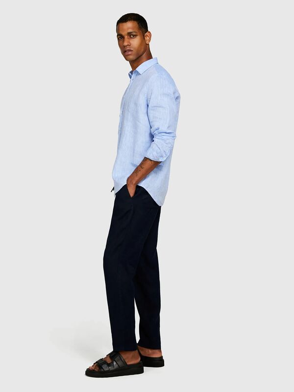 %100 Keten Regular Fit Gömlek Erkek Mavi Gömlek - 325P5BKUSQ029