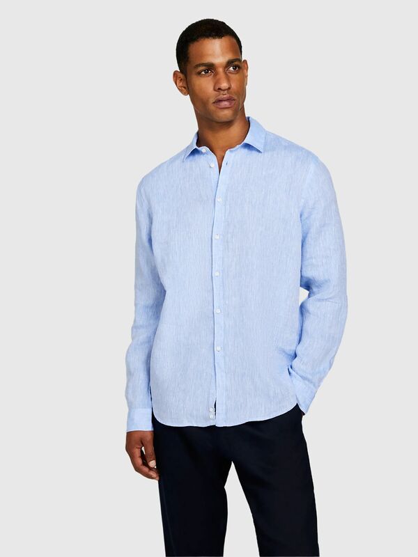 %100 Keten Regular Fit Gömlek Erkek Mavi Gömlek - 325P5BKUSQ029