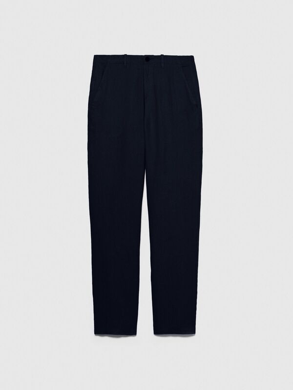 %100 Keten Slim Comfort Fit Pantolon Erkek Lacivert Pantolon - 324P4AGHSF049