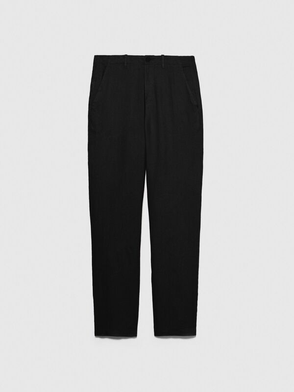 %100 Keten Slim Comfort Fit Pantolon Erkek Siyah Pantolon - 324P4AGHSF049