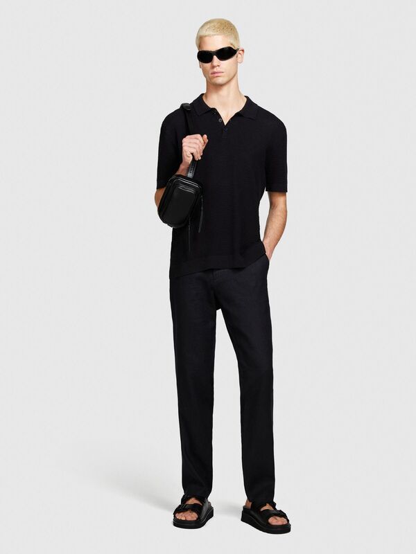 %100 Keten Slim Comfort Fit Pantolon Erkek Siyah Pantolon - 324P4AGHSF049
