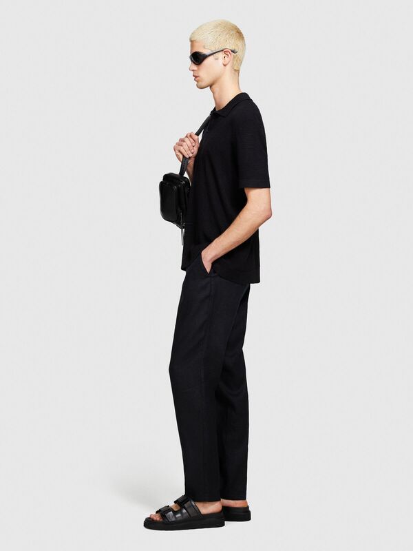 %100 Keten Slim Comfort Fit Pantolon Erkek Siyah Pantolon - 324P4AGHSF049