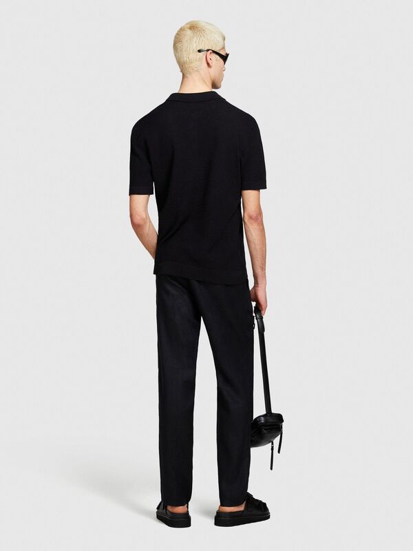 Sisley - %100 Keten Slim Comfort Fit Pantolon Erkek Siyah Pantolon - 324P4AGHSF049