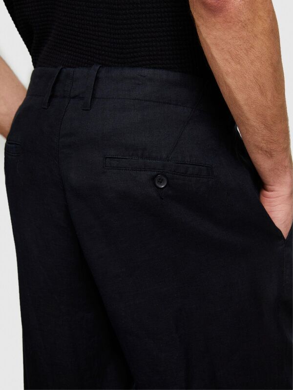 %100 Keten Slim Comfort Fit Pantolon Erkek Siyah Pantolon - 324P4AGHSF049