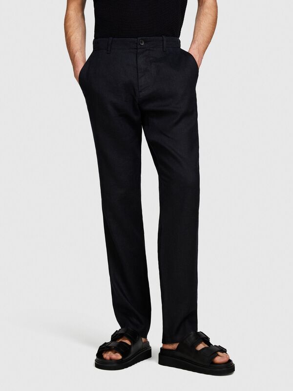 %100 Keten Slim Comfort Fit Pantolon Erkek Siyah Pantolon - 324P4AGHSF049