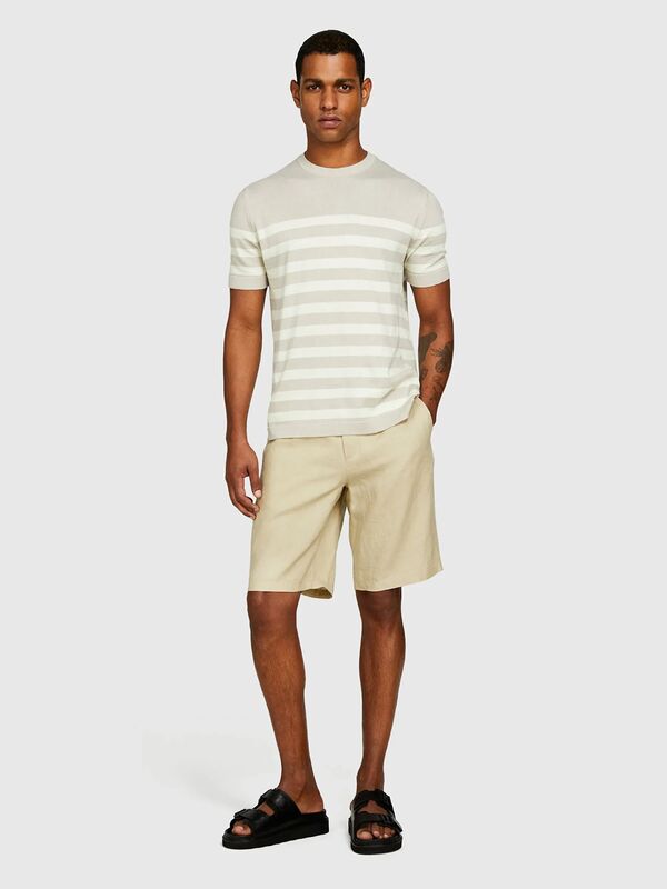 Sisley - %100 Keten Slim Fit Bermuda Şort Erkek Bej Şort - 325P4AGHS9010