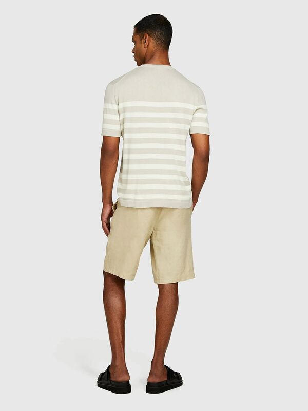 %100 Keten Slim Fit Bermuda Şort Erkek Bej Şort - 325P4AGHS9010