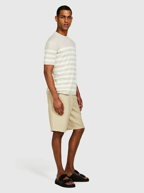 %100 Keten Slim Fit Bermuda Şort Erkek Bej Şort - 325P4AGHS9010