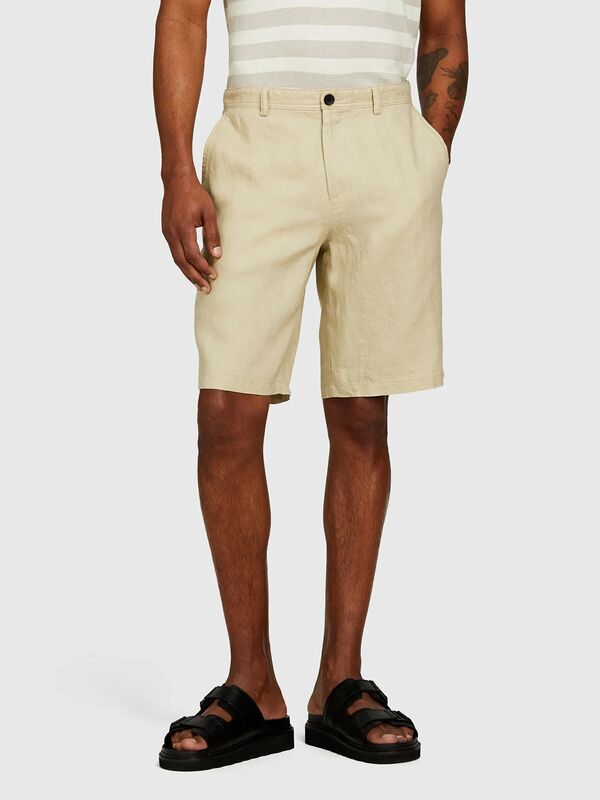 %100 Keten Slim Fit Bermuda Şort Erkek Bej Şort - 325P4AGHS9010