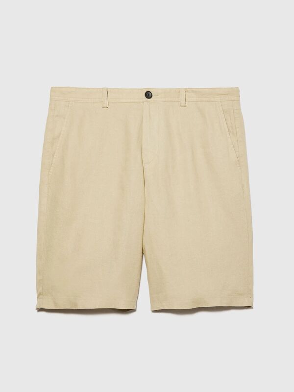 %100 Keten Slim Fit Bermuda Şort Erkek Bej Şort - 325P4AGHS9010