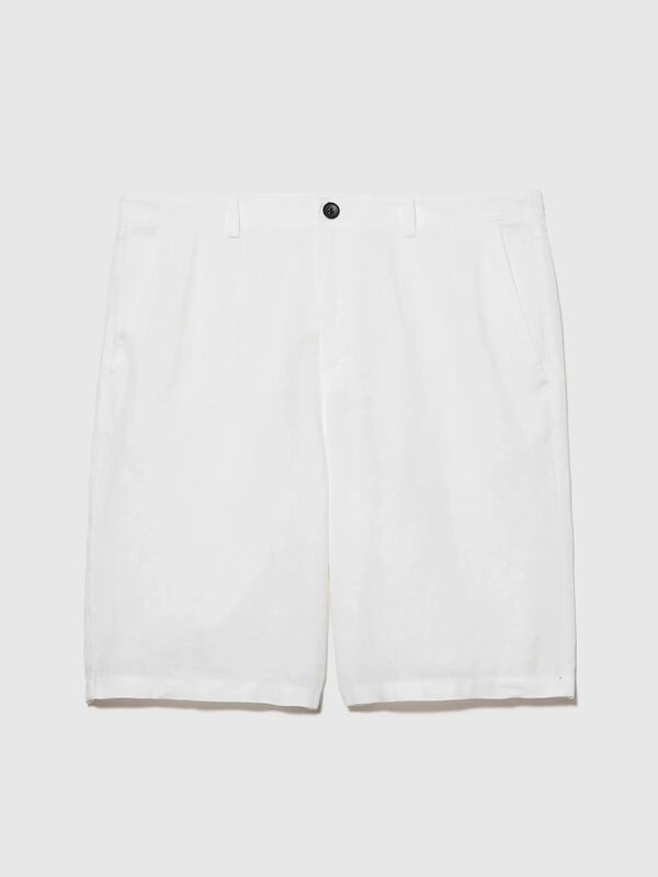 %100 Keten Slim Fit Bermuda Şort Erkek Beyaz Şort - 325P4AGHS9010