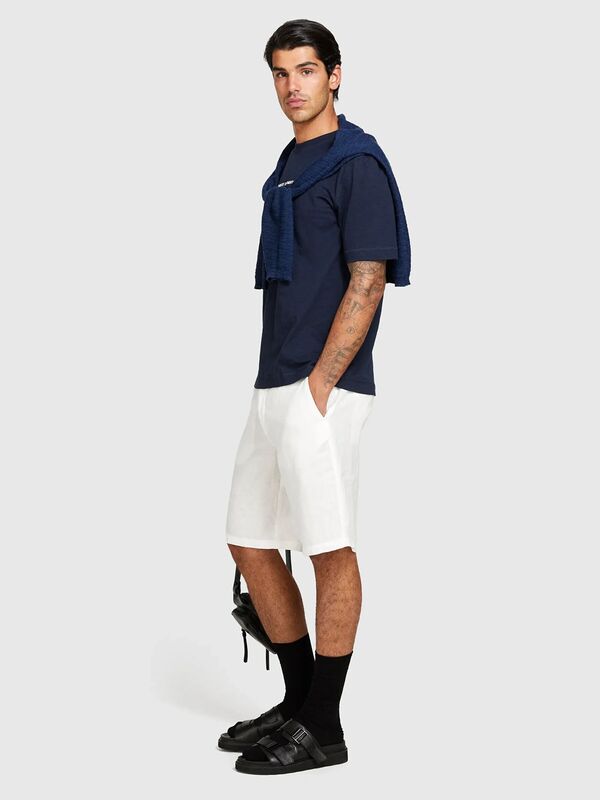 %100 Keten Slim Fit Bermuda Şort Erkek Beyaz Şort - 325P4AGHS9010