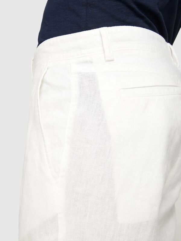 %100 Keten Slim Fit Bermuda Şort Erkek Beyaz Şort - 325P4AGHS9010