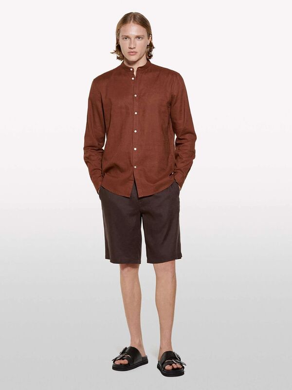 Sisley - %100 Keten Slim Fit Bermuda Şort Erkek Kahverengi Şort - 325P4AGHS9010