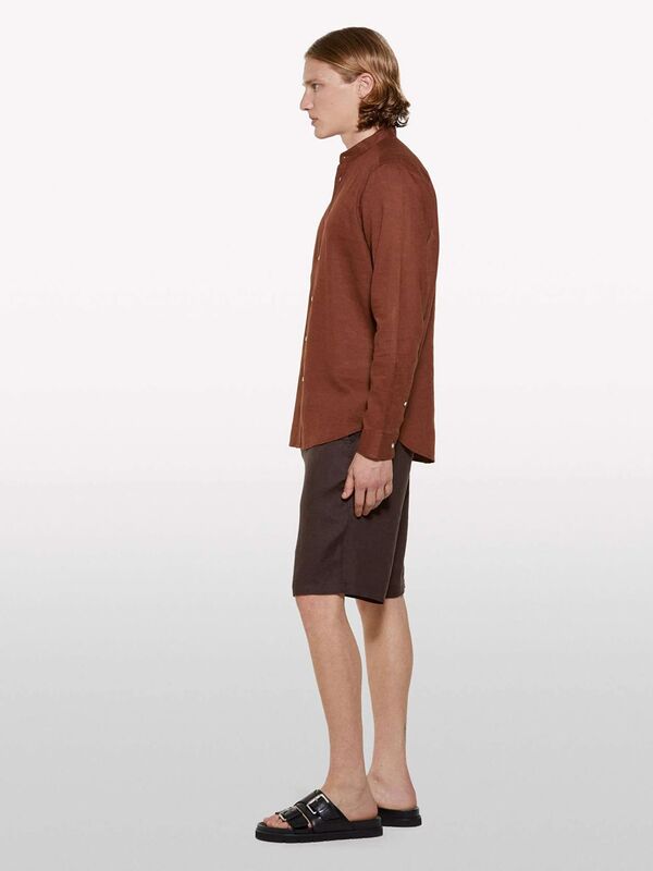 %100 Keten Slim Fit Bermuda Şort Erkek Kahverengi Şort - 325P4AGHS9010