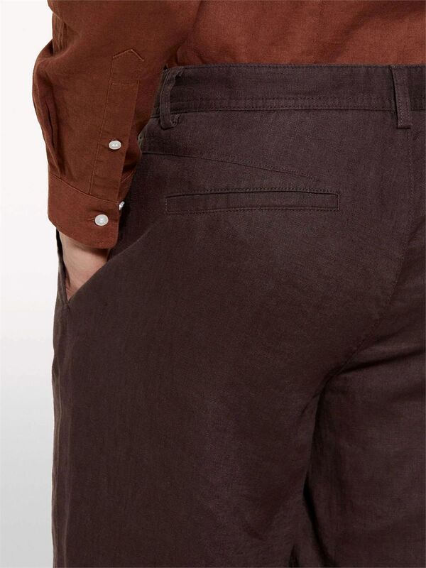 %100 Keten Slim Fit Bermuda Şort Erkek Kahverengi Şort - 325P4AGHS9010