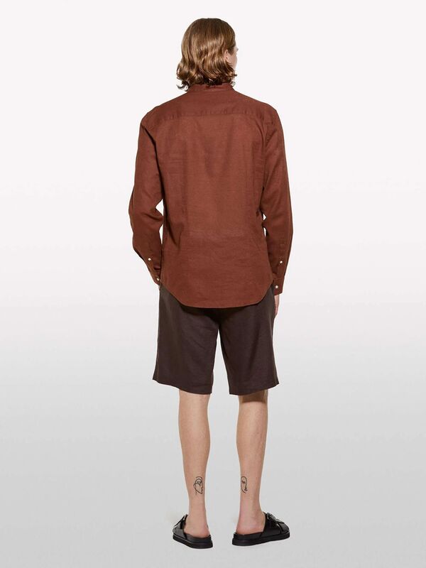 %100 Keten Slim Fit Bermuda Şort Erkek Kahverengi Şort - 325P4AGHS9010