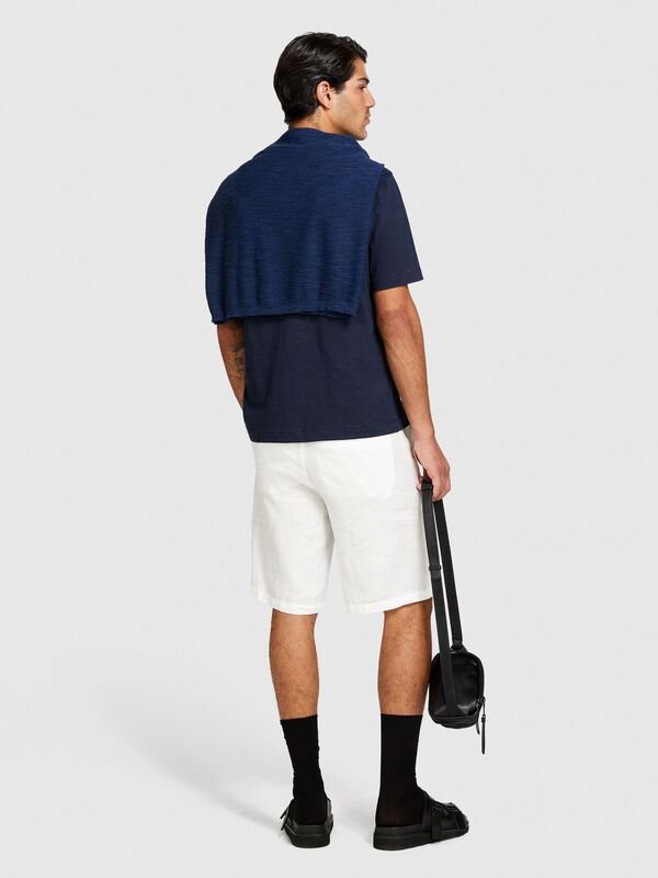 %100 Keten Slim Fit Bermuda Şort Erkek Kırık Beyaz Şort - 324P4AGHS9010