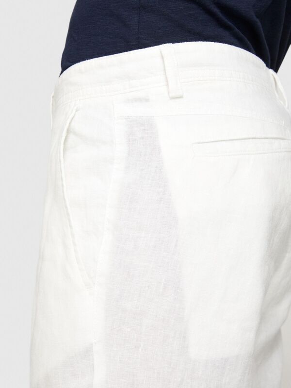 %100 Keten Slim Fit Bermuda Şort Erkek Kırık Beyaz Şort - 324P4AGHS9010