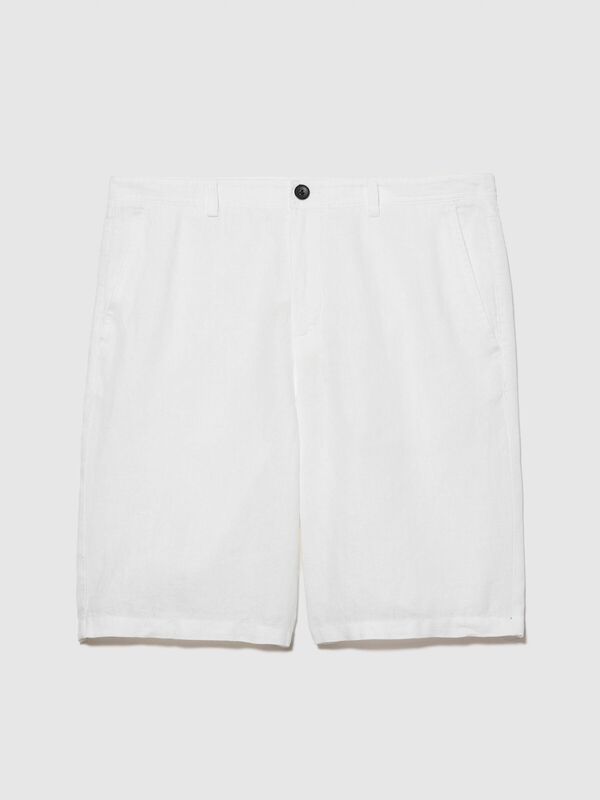 %100 Keten Slim Fit Bermuda Şort Erkek Kırık Beyaz Şort - 324P4AGHS9010