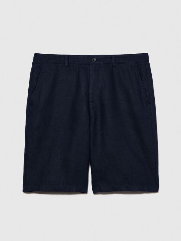 %100 Keten Slim Fit Bermuda Şort Erkek Lacivert Şort - 324P4AGHS9010