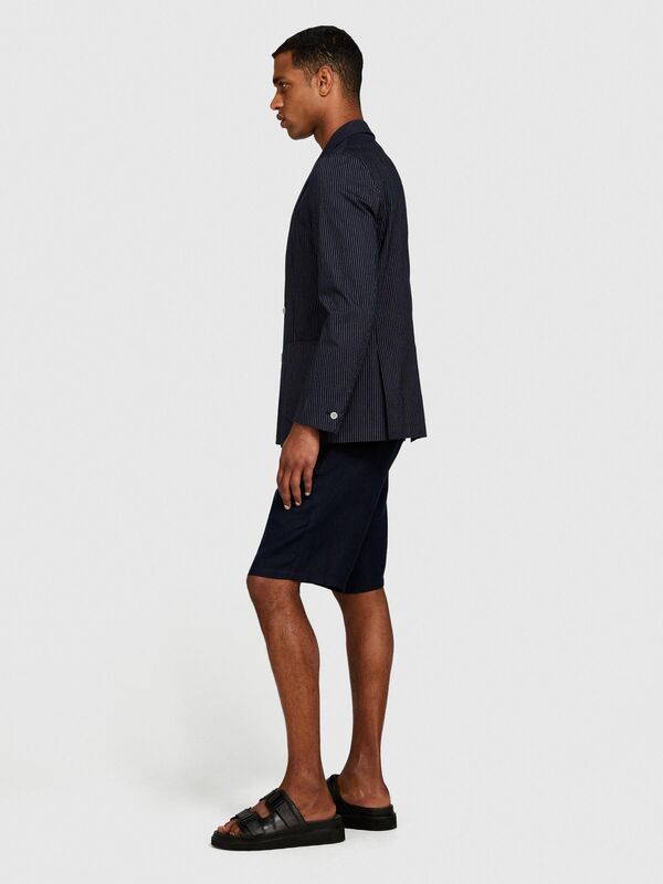 Sisley - %100 Keten Slim Fit Bermuda Şort Erkek Lacivert Şort - 324P4AGHS9010