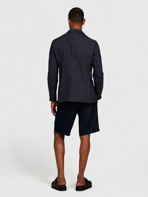 %100 Keten Slim Fit Bermuda Şort Erkek Lacivert Şort - 324P4AGHS9010