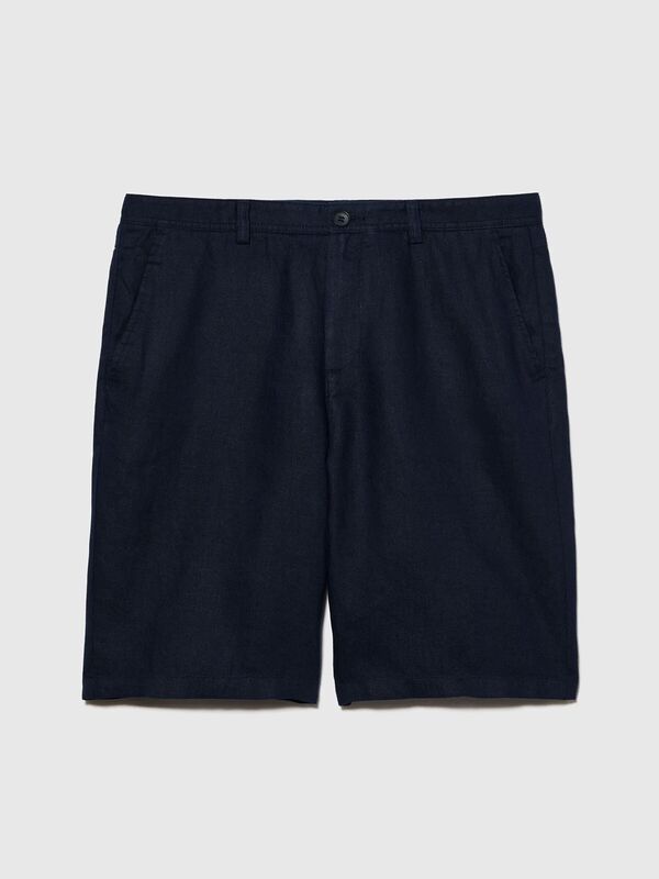 %100 Keten Slim Fit Bermuda Şort Erkek Lacivert Şort - 325P4AGHS9010