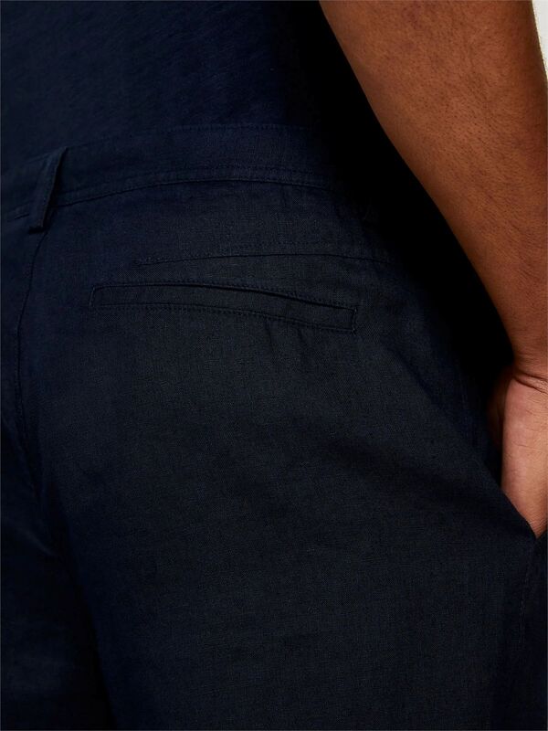 %100 Keten Slim Fit Bermuda Şort Erkek Lacivert Şort - 325P4AGHS9010