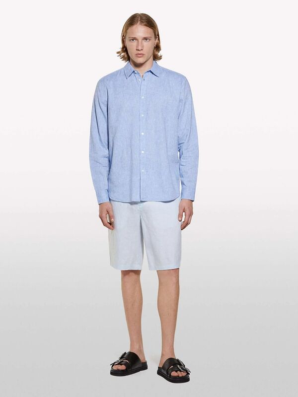 Sisley - %100 Keten Slim Fit Bermuda Şort Erkek Mavi Şort - 325P4AGHS9010