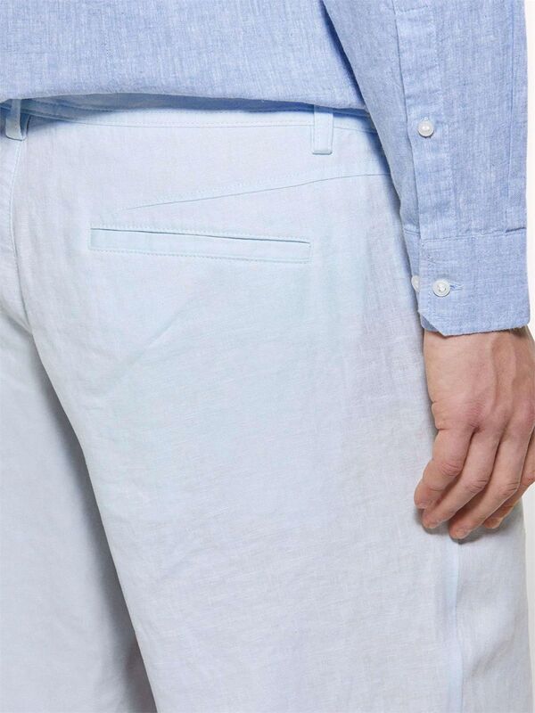 %100 Keten Slim Fit Bermuda Şort Erkek Mavi Şort - 325P4AGHS9010