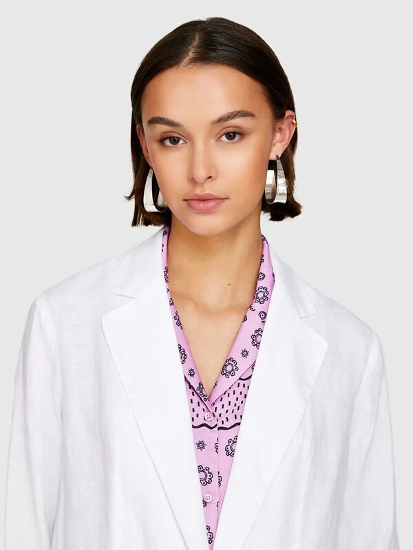 %100 Keten Tek Düğmeli Blazer Ceket Kadın Beyaz Ceket - 325P2AGHLW019