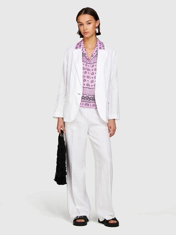 Sisley - %100 Keten Tek Düğmeli Blazer Ceket Kadın Beyaz Ceket - 325P2AGHLW019