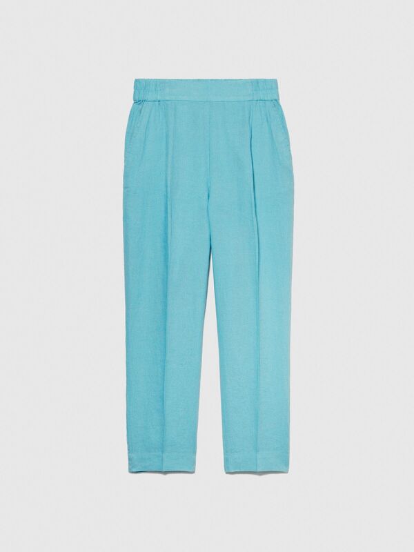 %100 Keten Yanları Elastik Önü Pileli Pantolon Kadın 2B0 Pantolon - 324P4AGHLF00S