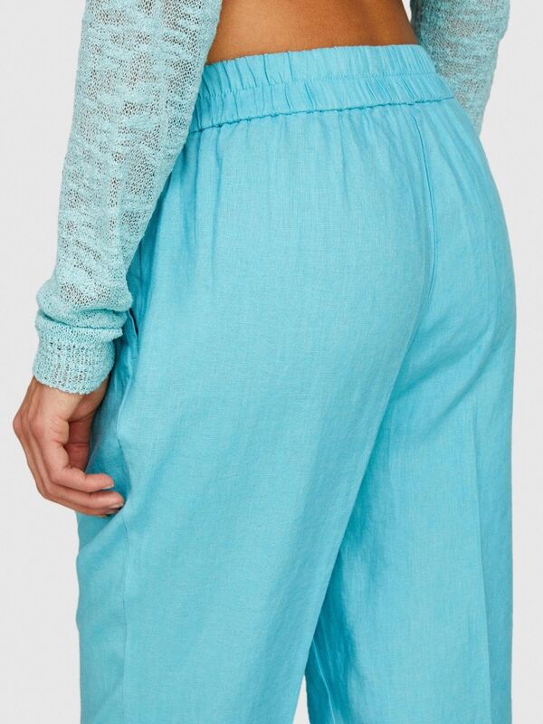 %100 Keten Yanları Elastik Önü Pileli Pantolon Kadın 2B0 Pantolon - 324P4AGHLF00S