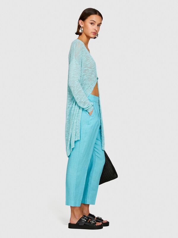 %100 Keten Yanları Elastik Önü Pileli Pantolon Kadın 2B0 Pantolon - 324P4AGHLF00S