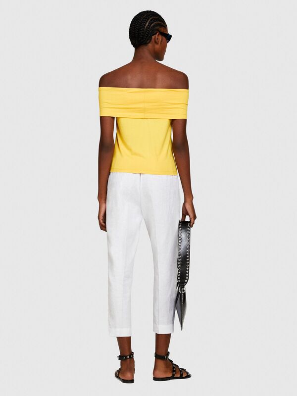 Sisley - %100 Keten Yanları Elastik Önü Pileli Pantolon Kadın Beyaz Pantolon - 324P4AGHLF00S