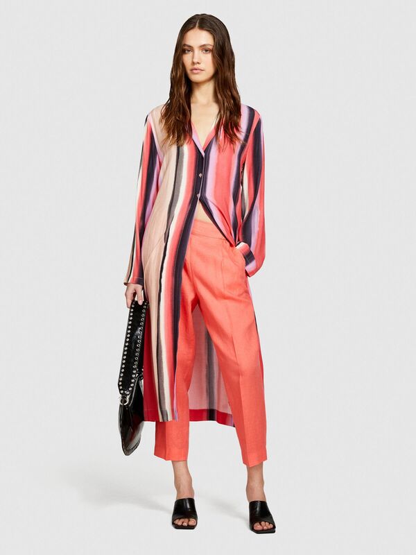 %100 Keten Yanları Elastik Önü Pileli Pantolon Kadın Düzenlenecek Pantolon - 324P4AGHLF00S