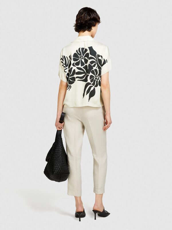 %100 Keten Yanları Elastik Önü Pileli Pantolon Kadın Gri Pantolon - 324P4AGHLF00S